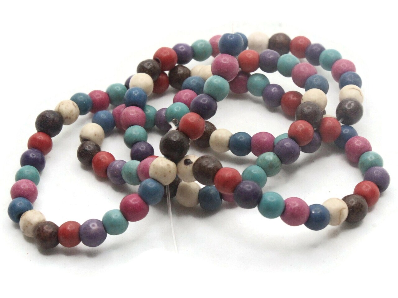 90 4mm to 5mm Round Mixed Color Dyed Synthetic Turquoise Stone Beads